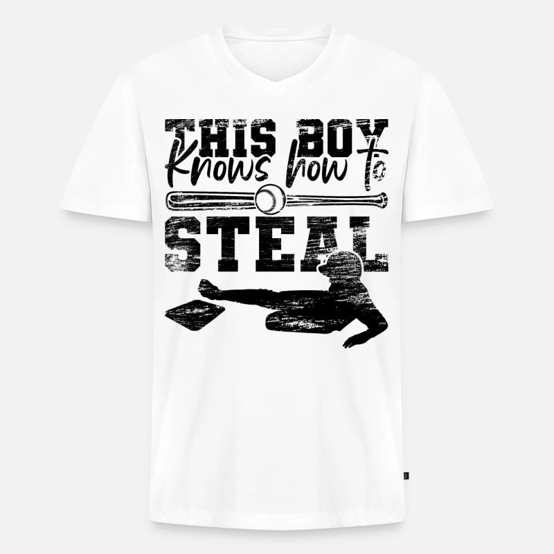 Baseball Junge - Männer Premium Bio T-Shirt mit V-Ausschnitt - Weiß