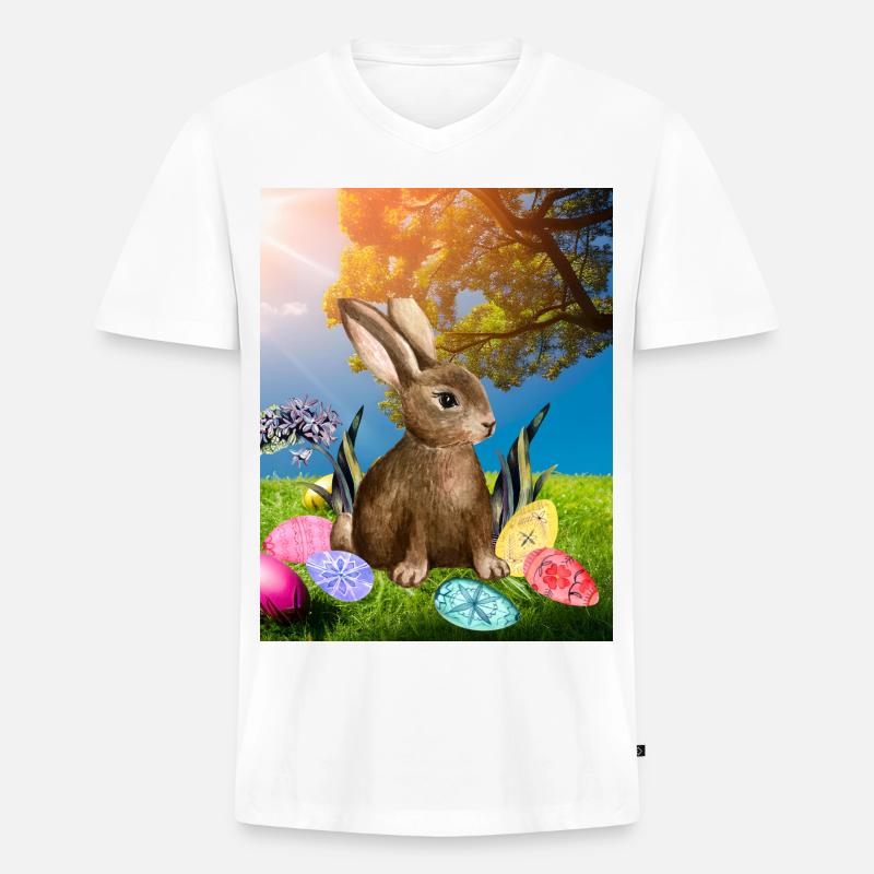 Spring Easter bunny with Easter eggs - Men's Premium Organic T-shirt with V-neck - white