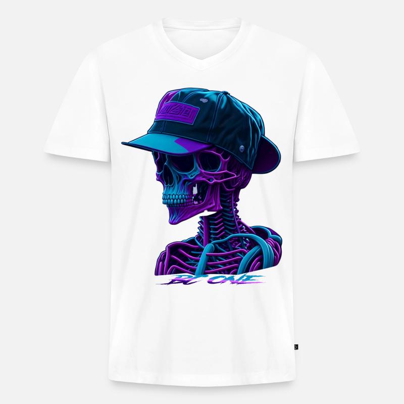 Skelett mit Kappe - Männer Premium Bio T-Shirt mit V-Ausschnitt - Weiß