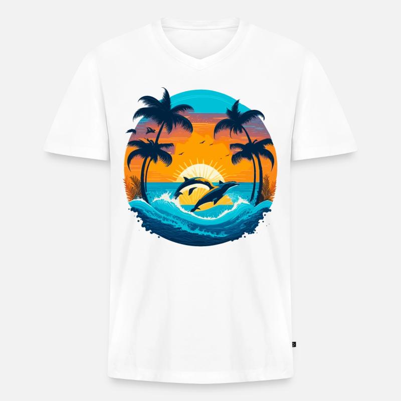 Delphin Sunset - Männer Premium Bio T-Shirt mit V-Ausschnitt - Weiß