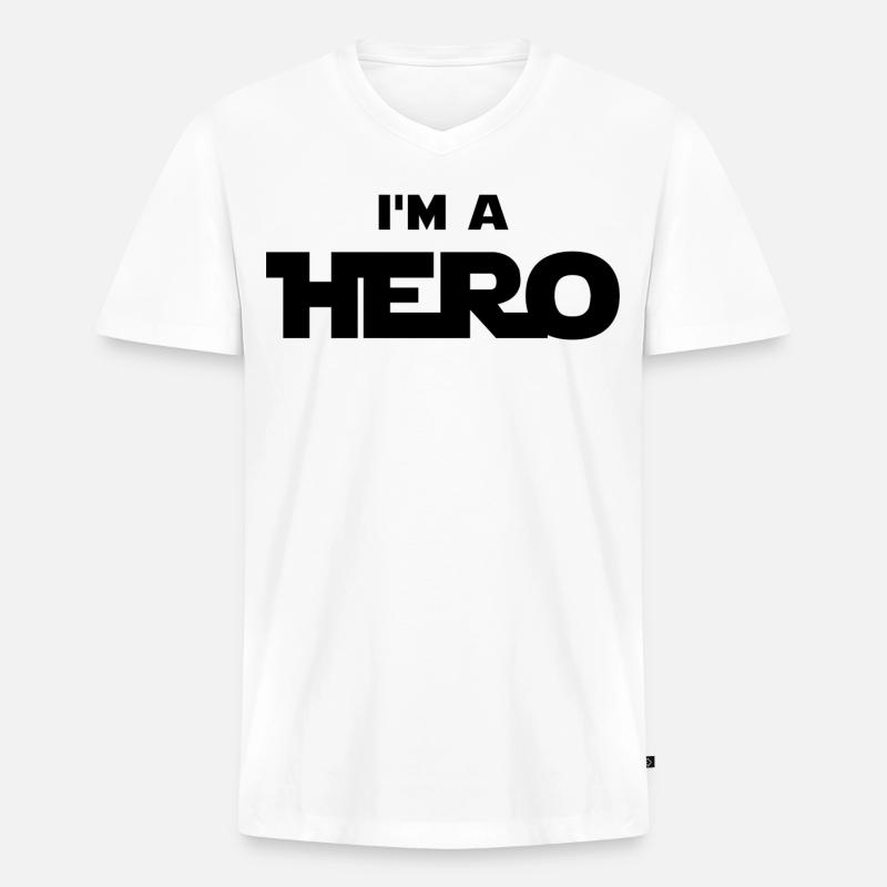 Ich bin ein Held (schwarz) - Männer Premium Bio T-Shirt mit V-Ausschnitt - Weiß