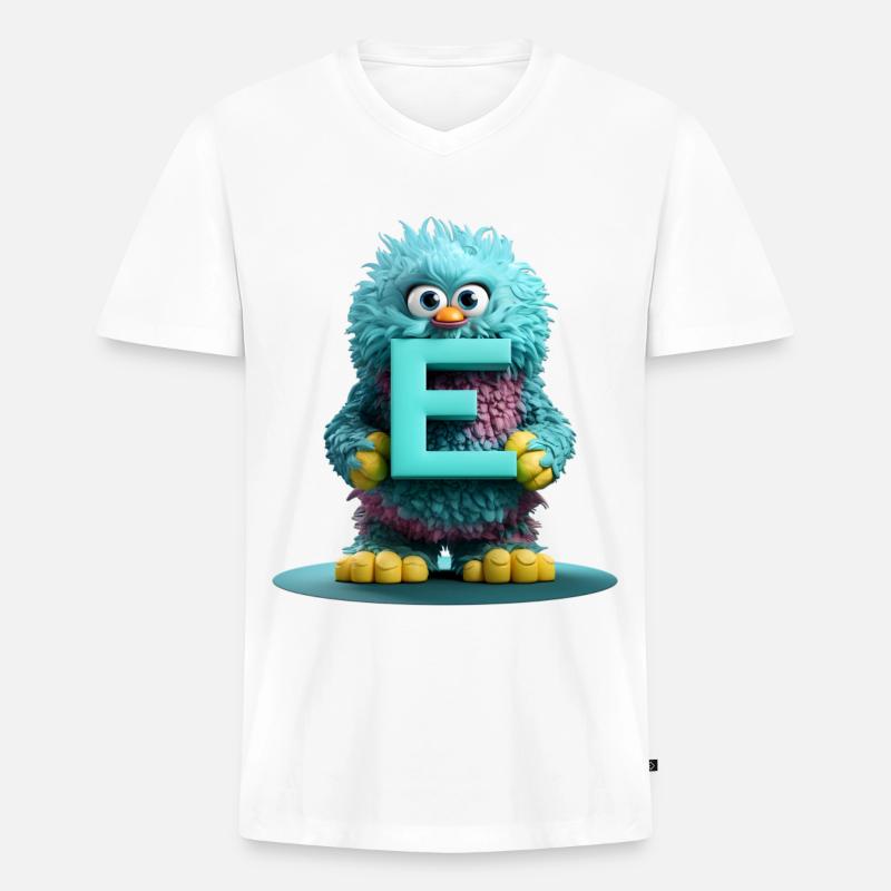 Flauschiges Monster mit dem Buchstaben E - Männer Premium Bio T-Shirt mit V-Ausschnitt - Weiß