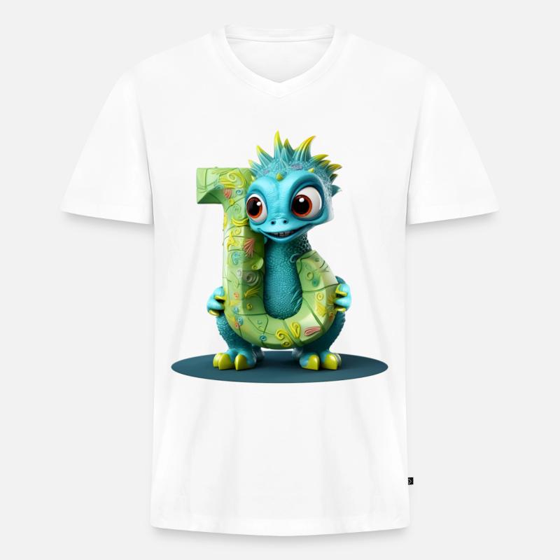 Blauer Drache mit Buchstabe J Alphabet - Männer Premium Bio T-Shirt mit V-Ausschnitt - Weiß