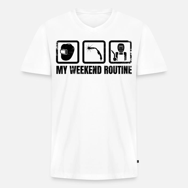 Meine Wochenendroutine - Männer Premium Bio T-Shirt mit V-Ausschnitt - Weiß