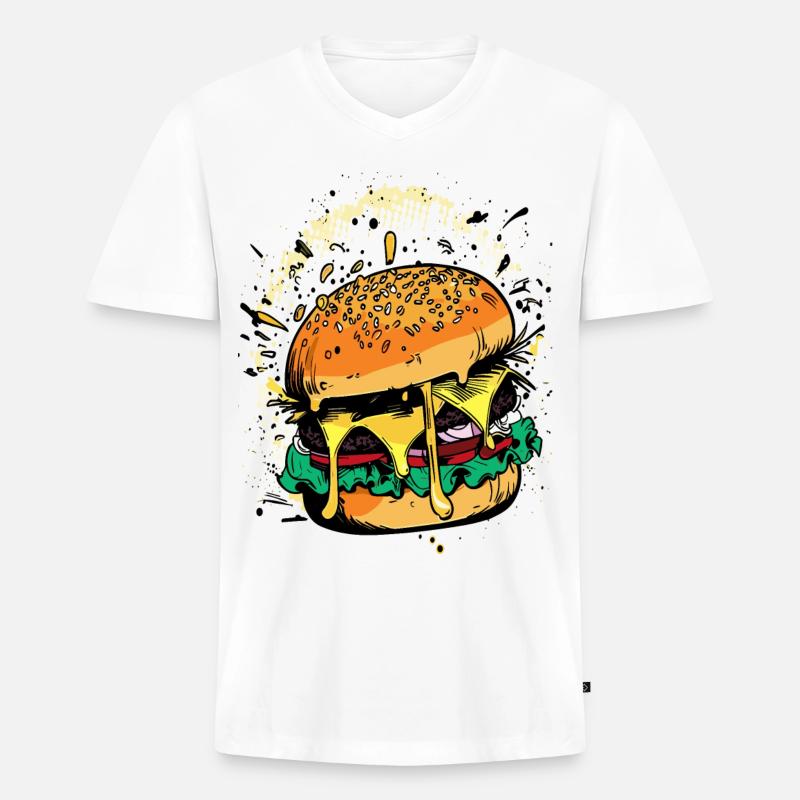 Cheeseburger Comic Burger - Männer Premium Bio T-Shirt mit V-Ausschnitt - Weiß