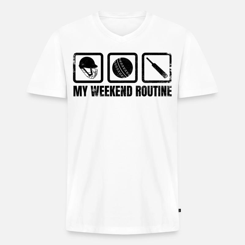Cricket Spieler Wochenendroutine - Männer Premium Bio T-Shirt mit V-Ausschnitt - Weiß