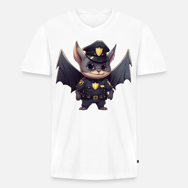 Fledermaus Polizei - Männer Premium Bio T-Shirt mit V-Ausschnitt - Weiß