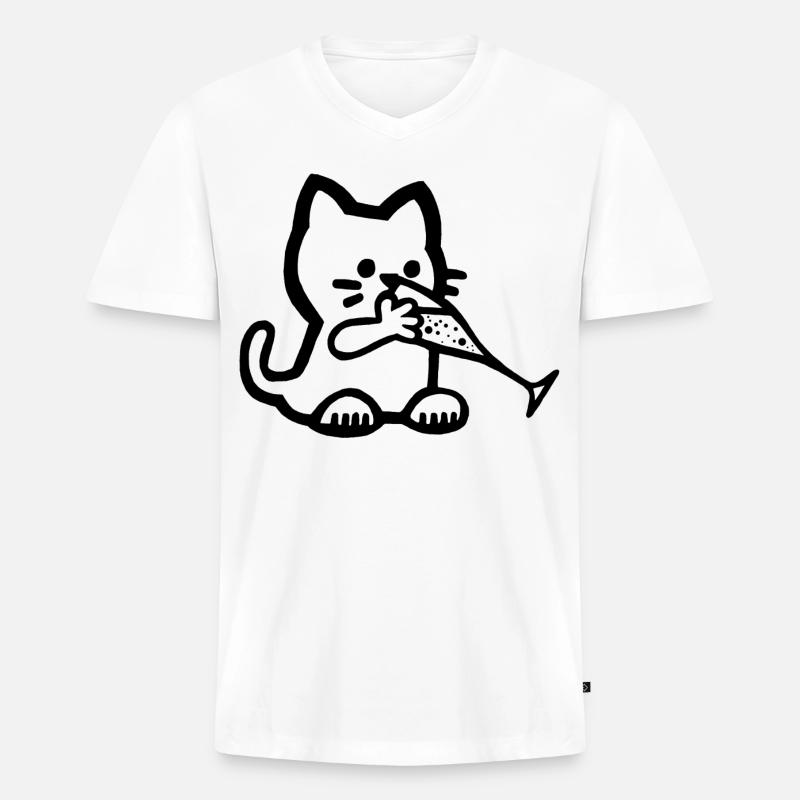 Das Kätzchen hat Durst - Männer Premium Bio T-Shirt mit V-Ausschnitt - Weiß