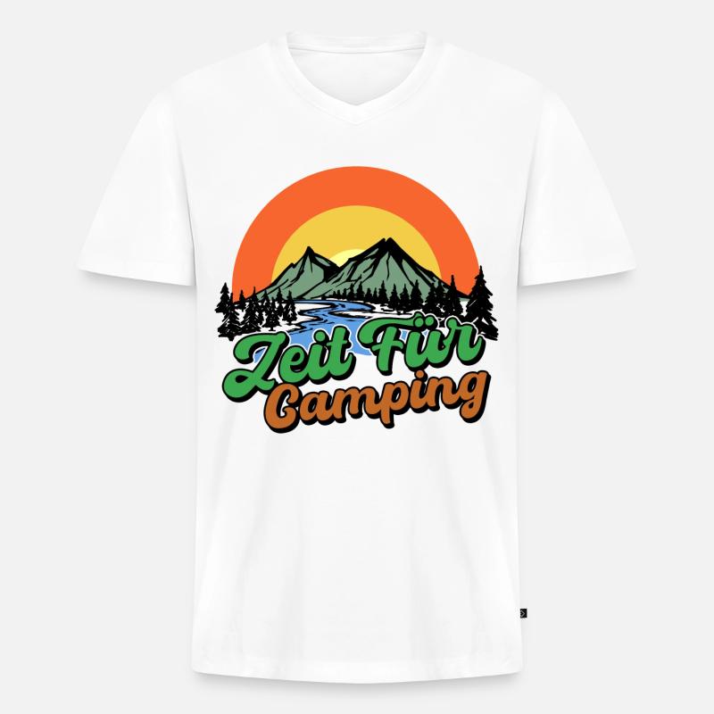 Campingplatz Camping Statement Berge Camper - Männer Premium Bio T-Shirt mit V-Ausschnitt - Weiß