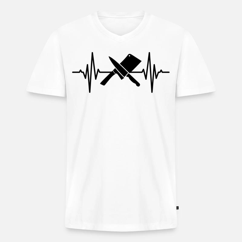 Hackbeil Herzklopfen - Männer Premium Bio T-Shirt mit V-Ausschnitt - Weiß