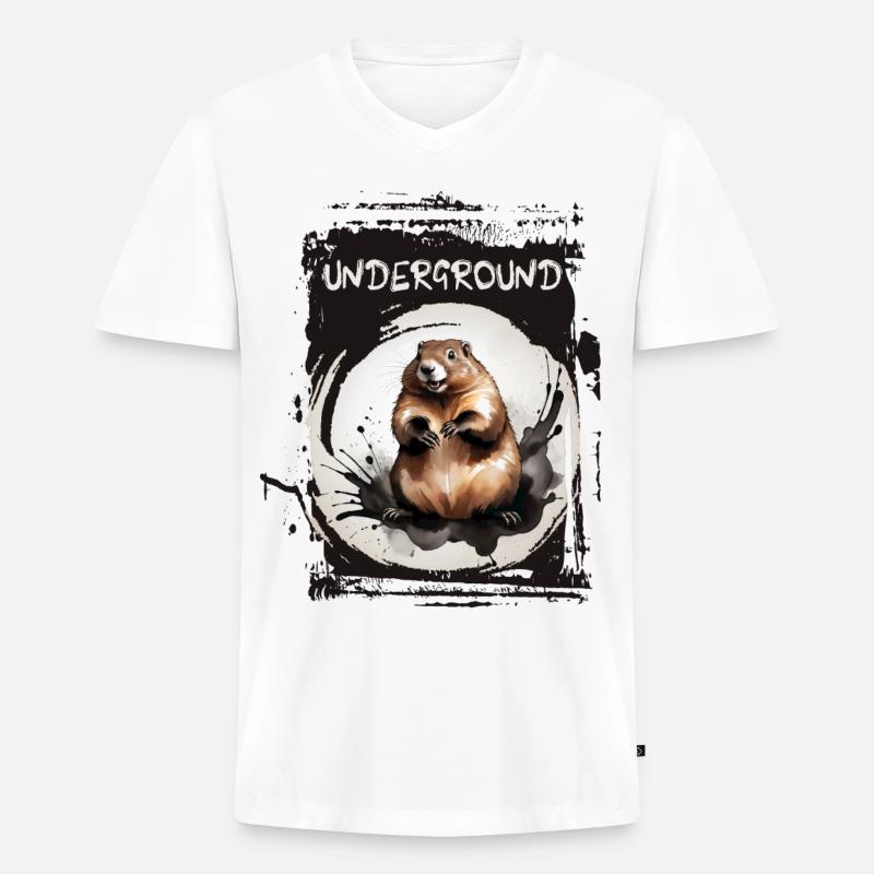 Underground Murmeltier - Männer Premium Bio T-Shirt mit V-Ausschnitt - Weiß