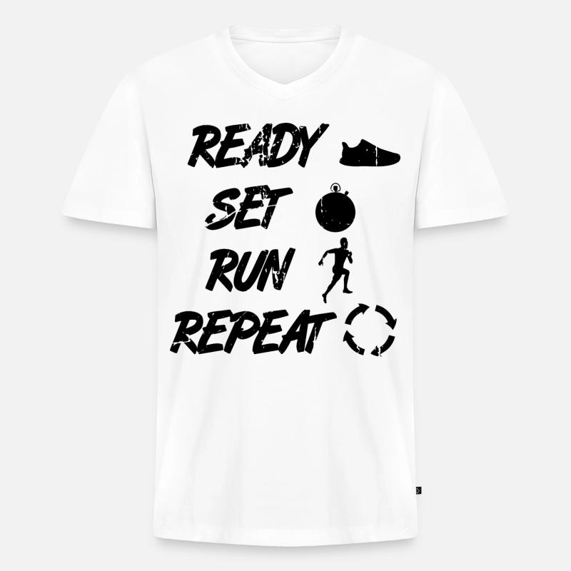 Lustige Läufer Routine - Männer Premium Bio T-Shirt mit V-Ausschnitt - Weiß