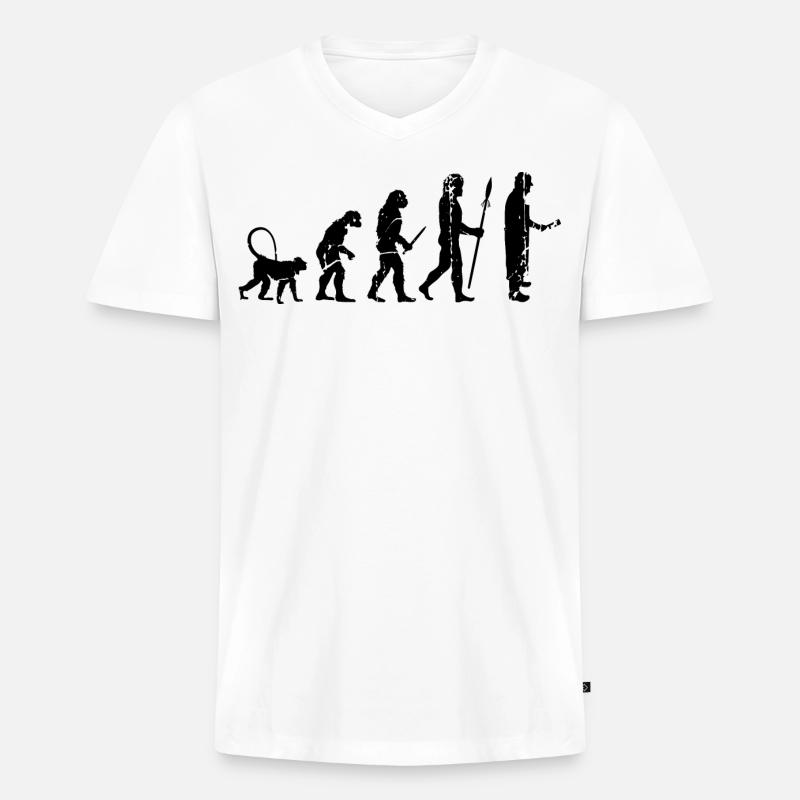 Fleischer Evolution - Männer Premium Bio T-Shirt mit V-Ausschnitt - Weiß