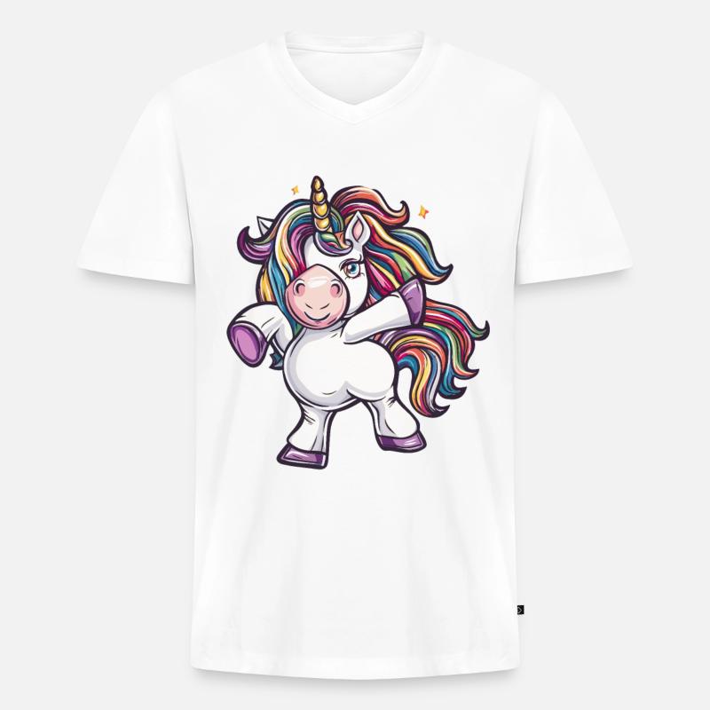 Tanzendes Einhorn - Männer Premium Bio T-Shirt mit V-Ausschnitt - Weiß