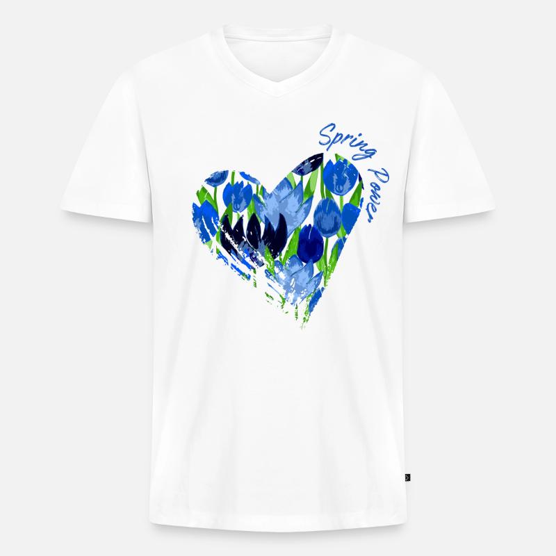 Blue Tulip Heart: Spring Power - Männer Premium Bio T-Shirt mit V-Ausschnitt - Weiß