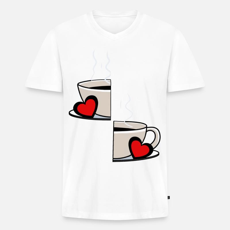 Valentin Kaffee Partnerschaft Kaffeetasse Partner - Männer Premium Bio T-Shirt mit V-Ausschnitt - Weiß