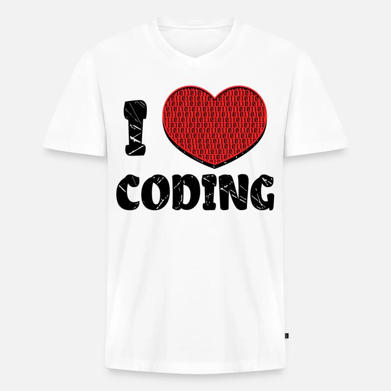 Script de code Debug Heart Statement - T-shirt encolure en V Premium bio Homme - blanc