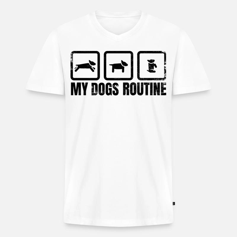 Hunde Routine - Männer Premium Bio T-Shirt mit V-Ausschnitt - Weiß