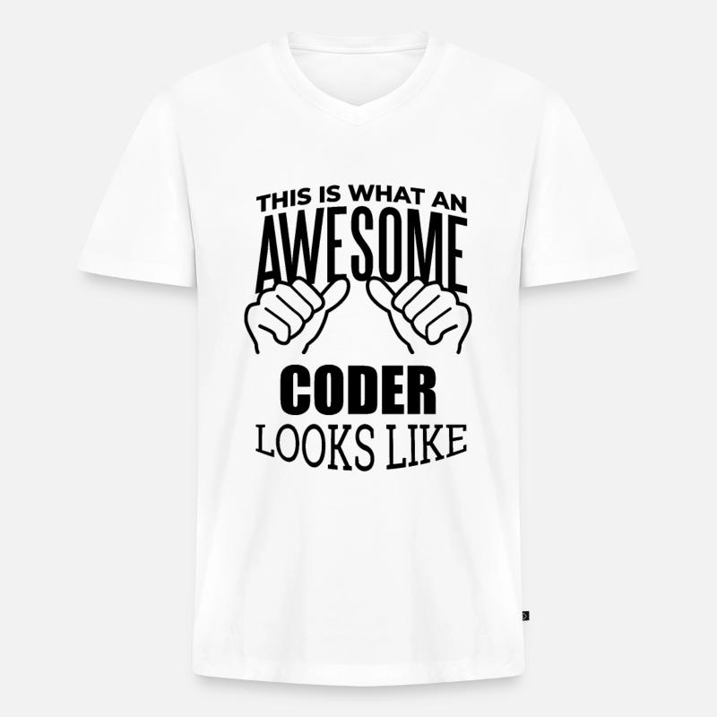 Coder - Men's Premium Organic T-shirt with V-neck - white