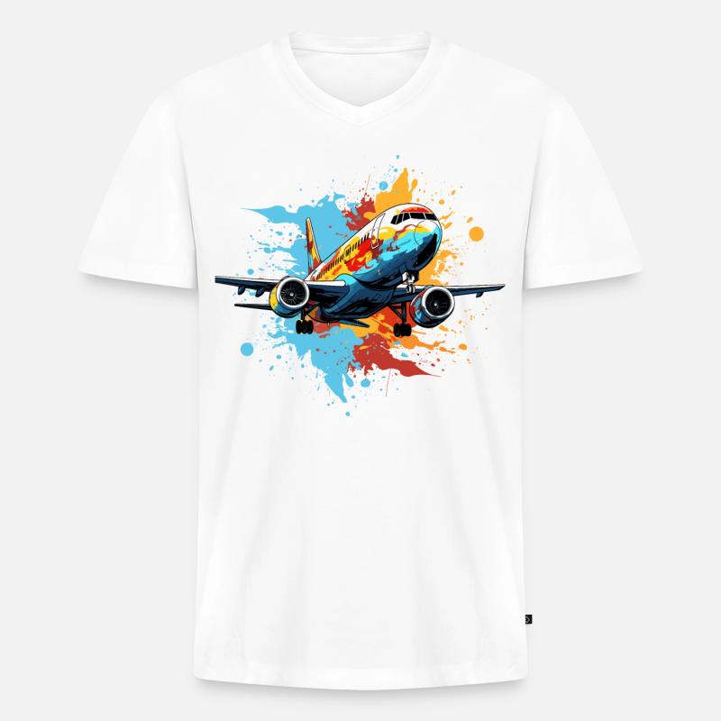 Flugzeug Graffiti - Männer Premium Bio T-Shirt mit V-Ausschnitt - Weiß