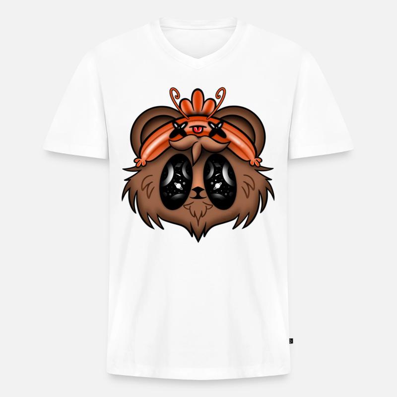 Der Bär mit der Garnelenkappe - Männer Premium Bio T-Shirt mit V-Ausschnitt - Weiß