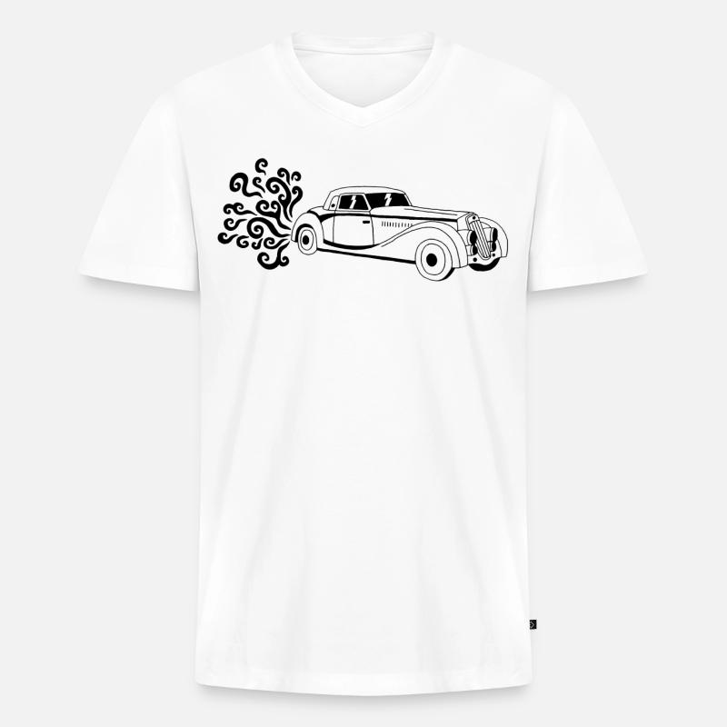 Schwarzer Oldtimer - Männer Premium Bio T-Shirt mit V-Ausschnitt - Weiß