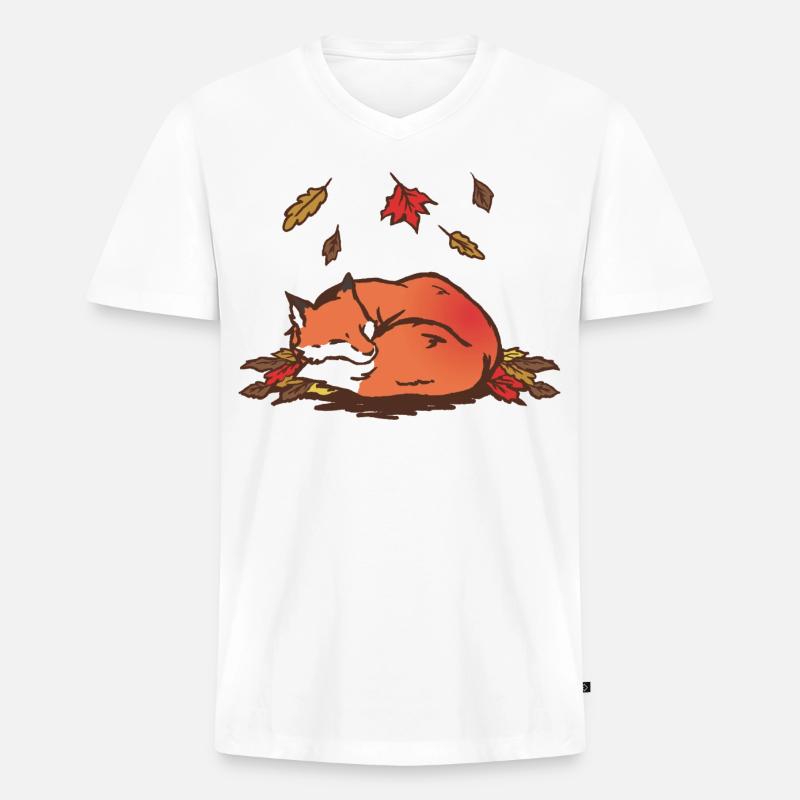 Ruhiger Herbstfuchs Illustration - Männer Premium Bio T-Shirt mit V-Ausschnitt - Weiß