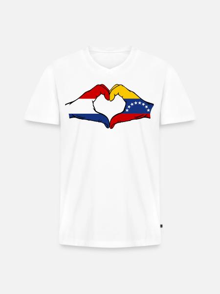Holland Venezuela Flag Hands Heart Shape - Men's Premium Organic T-shirt with V-neck - white