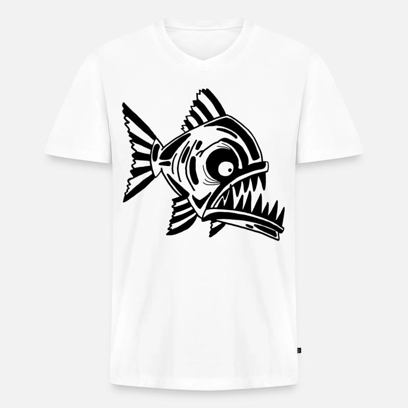 Fleischfressender Schwarzfisch - Männer Premium Bio T-Shirt mit V-Ausschnitt - Weiß