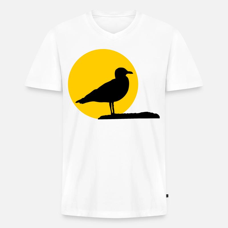Möwe vor Sonne - Männer Premium Bio T-Shirt mit V-Ausschnitt - Weiß