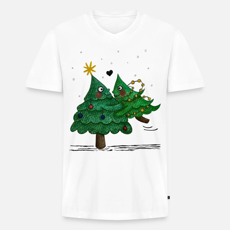 Niedliche Weihnachtsbäume - Männer Premium Bio T-Shirt mit V-Ausschnitt - Weiß