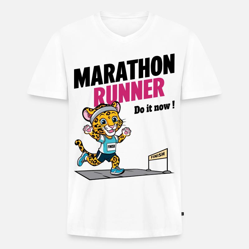 Leopard Marathon Läufer - Männer Premium Bio T-Shirt mit V-Ausschnitt - Weiß