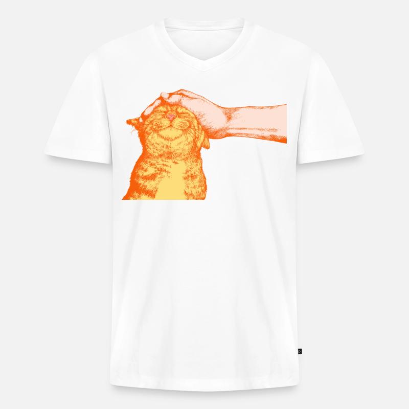 DIE GLÜCKLICHE KATZE - Männer Premium Bio T-Shirt mit V-Ausschnitt - Weiß