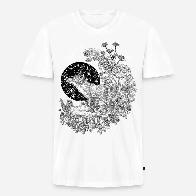 FUCHS & NACHTHIMMEL - Männer Premium Bio T-Shirt mit V-Ausschnitt - Weiß