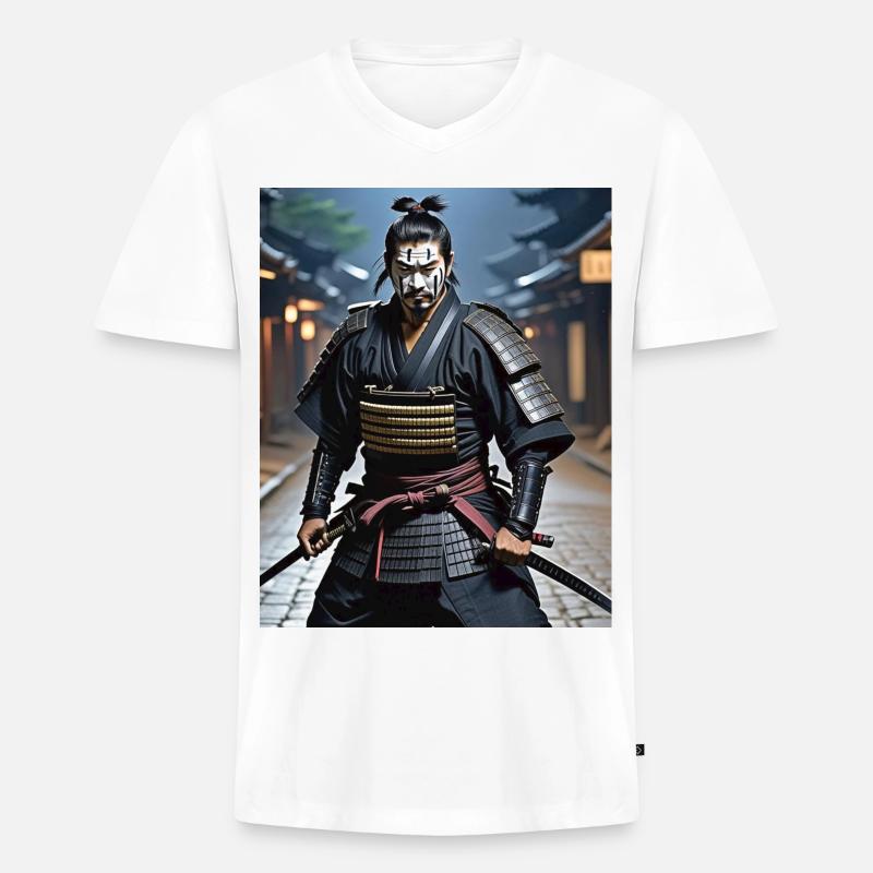 Samurai Krieger. - Männer Premium Bio T-Shirt mit V-Ausschnitt - Weiß