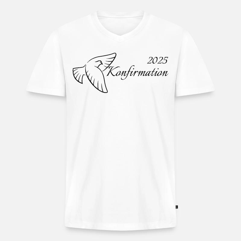 Konfirmation 2025 fliegende Taube Heiliger Geist - Männer Premium Bio T-Shirt mit V-Ausschnitt - Weiß