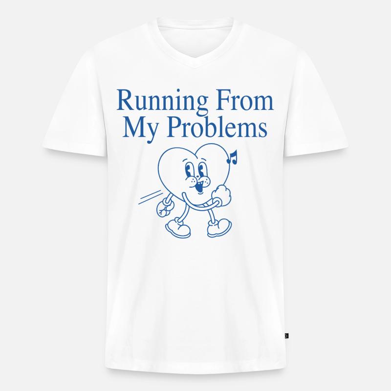 Laufendes Herz – Running From My Problems - Männer Premium Bio T-Shirt mit V-Ausschnitt - Weiß