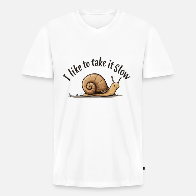 Langsame Schnecke „Nimm es langsam“ - Männer Premium Bio T-Shirt mit V-Ausschnitt - Weiß