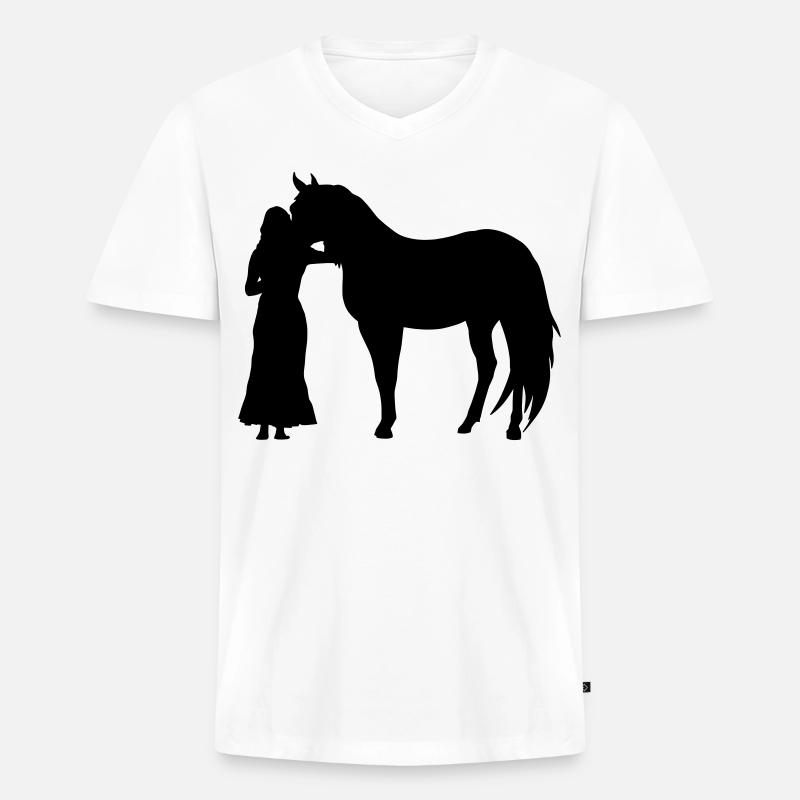 Frau mit Pferd - Männer Premium Bio T-Shirt mit V-Ausschnitt - Weiß