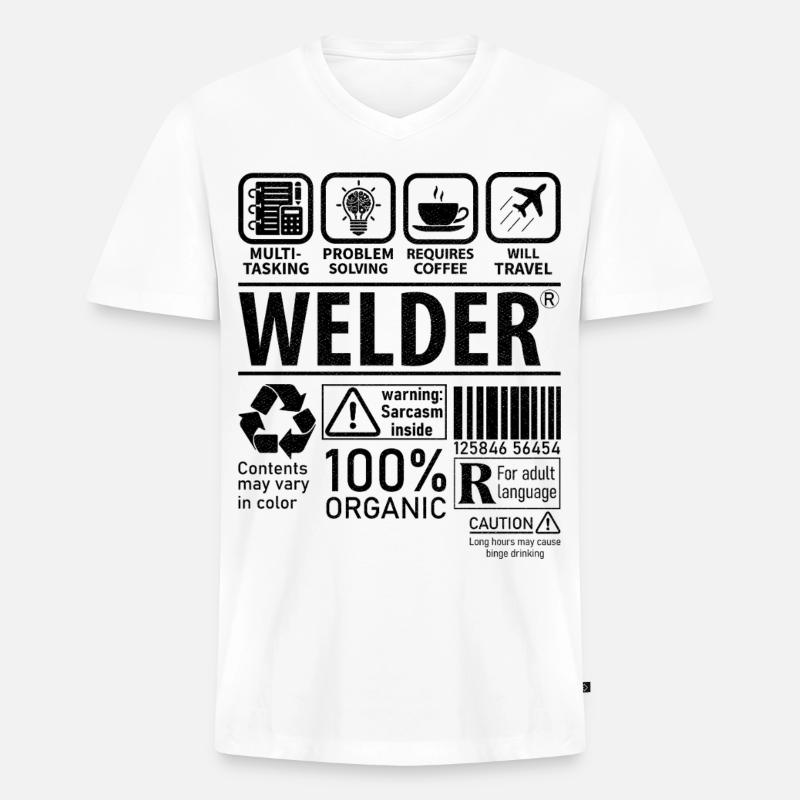 Welder multi tasking problem solving requires - Männer Premium Bio T-Shirt mit V-Ausschnitt - Weiß