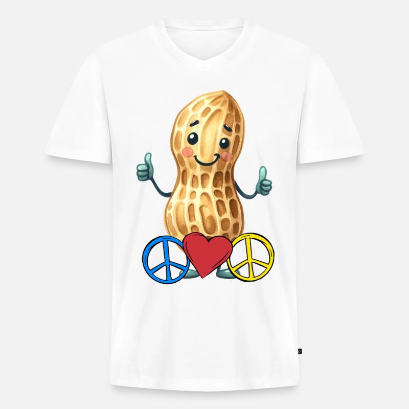 Erdnuss Peace Herz Frieden - Männer Premium Bio T-Shirt mit V-Ausschnitt - Weiß