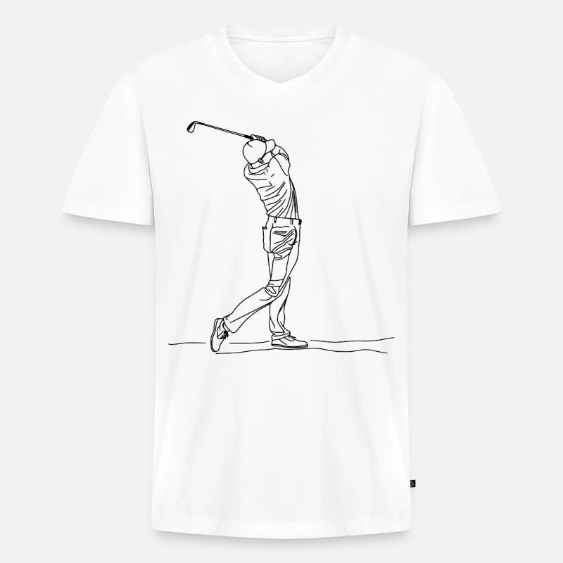 Golf Boy One Line Drawing - Männer Premium Bio T-Shirt mit V-Ausschnitt - Weiß