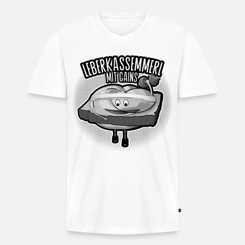 Leberkassemmel mit Muckis. - Männer Premium Bio T-Shirt mit V-Ausschnitt - Weiß