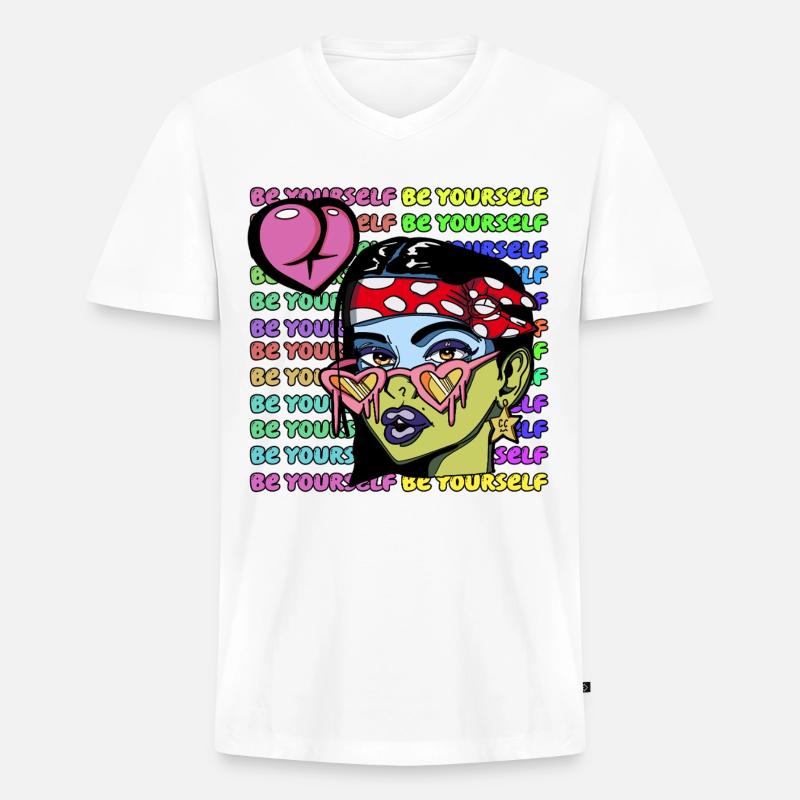 Seien Sie Sie selbst - Männer Premium Bio T-Shirt mit V-Ausschnitt - Weiß
