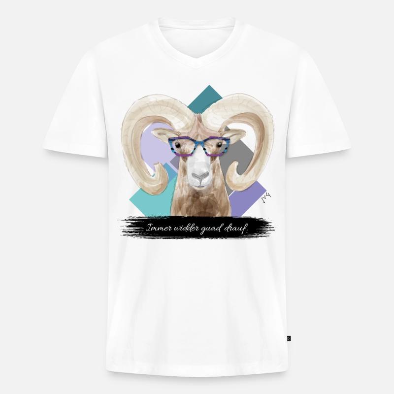 JvG Widder "Immer widder guad drauf." - Männer Premium Bio T-Shirt mit V-Ausschnitt - Weiß