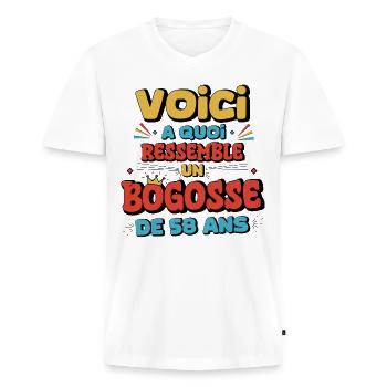 Nostalgic humour 58 years old - Men's Premium Organic T-shirt with V-neck - white - Front - Nico (187cm)