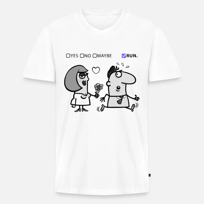Liebe oder Flucht – Skurriles Humor-Design - Männer Premium Bio T-Shirt mit V-Ausschnitt - Weiß