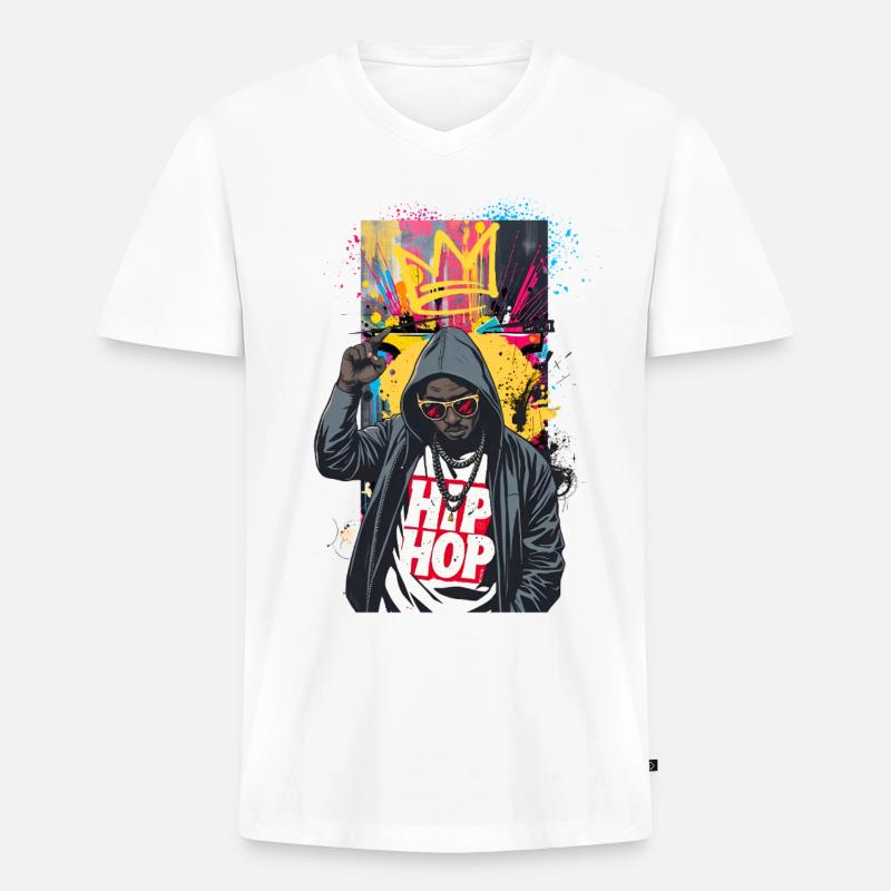 Urbaner Rapper mit bunten Graffitis - Männer Premium Bio T-Shirt mit V-Ausschnitt - Weiß