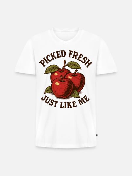 Humor Frau Apfel Pflücken - Männer Premium Bio T-Shirt mit V-Ausschnitt - Weiß