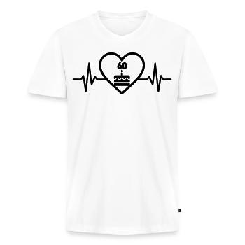 Herz Geburtstag 60 Jahre Kuchen - Männer Premium Bio T-Shirt mit V-Ausschnitt - Weiß - Vorne - Nico (187cm)